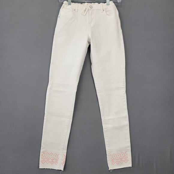 Gymboree Super Skinny White Jeans NEW $39 Adjustable Waist Girls Size 14 Raw Hem - Picture 1 of 14